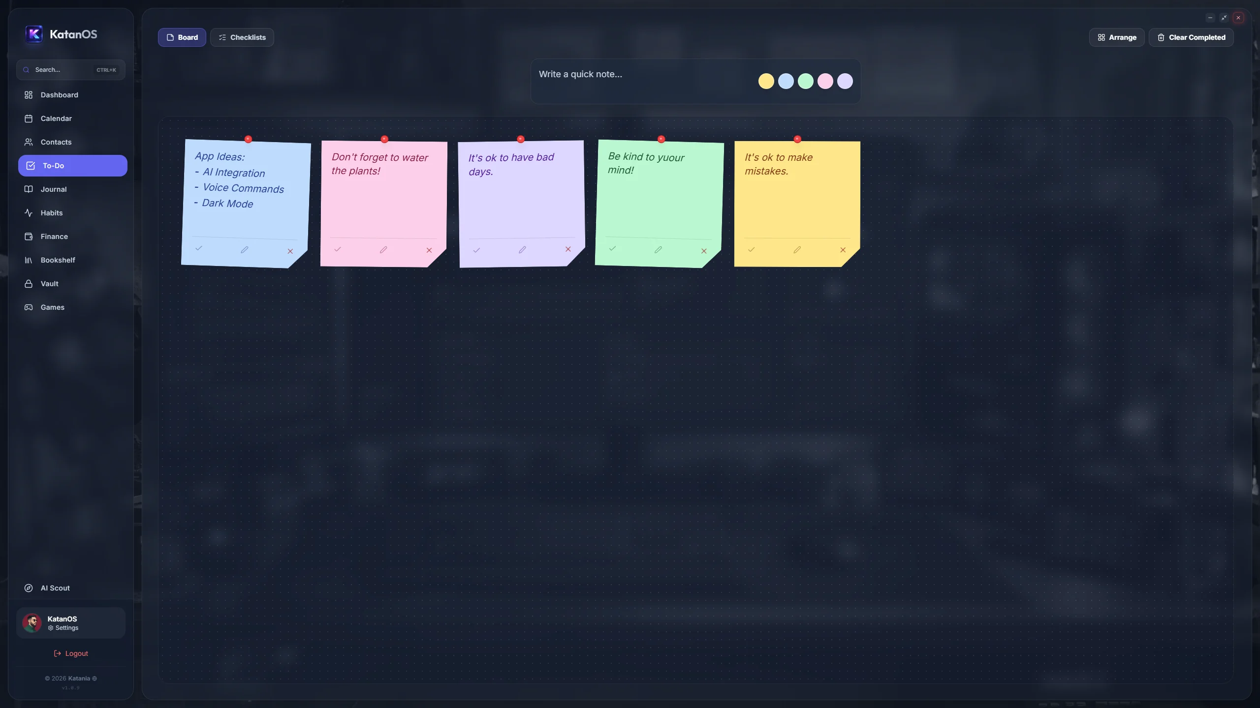 KatanOS dashboard overview